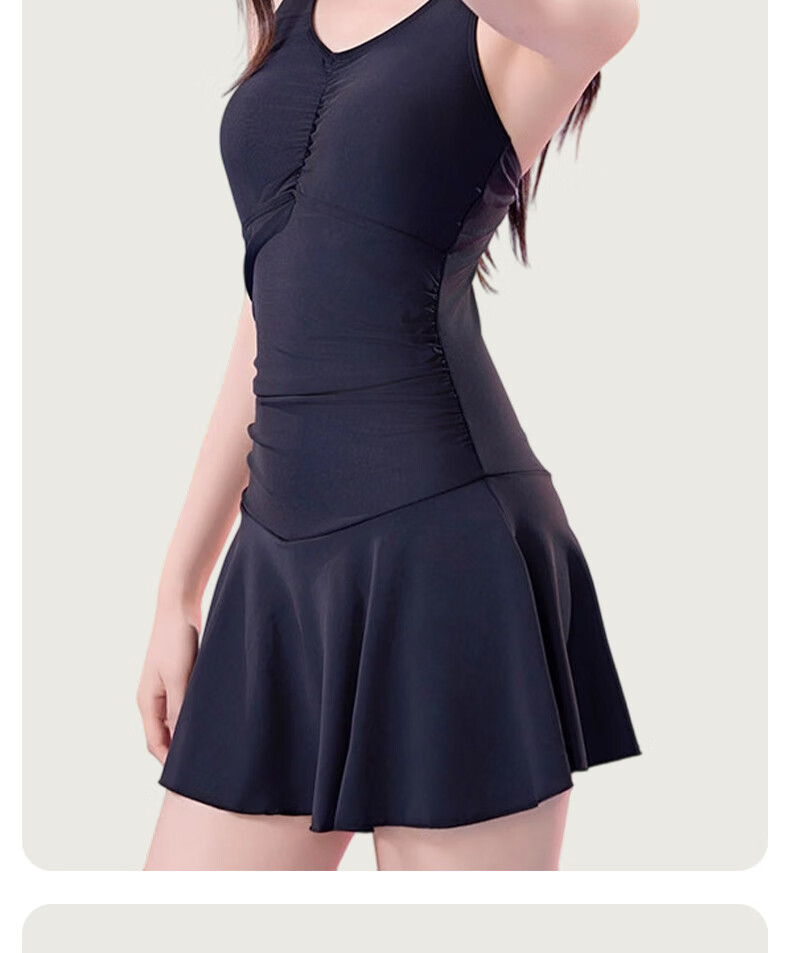 LangSha Women's Black One-Piece Swimsuit Skirt Slim Fit High Elasticity Conservative Anti-Exposure Beach Hot Spring Wear 15