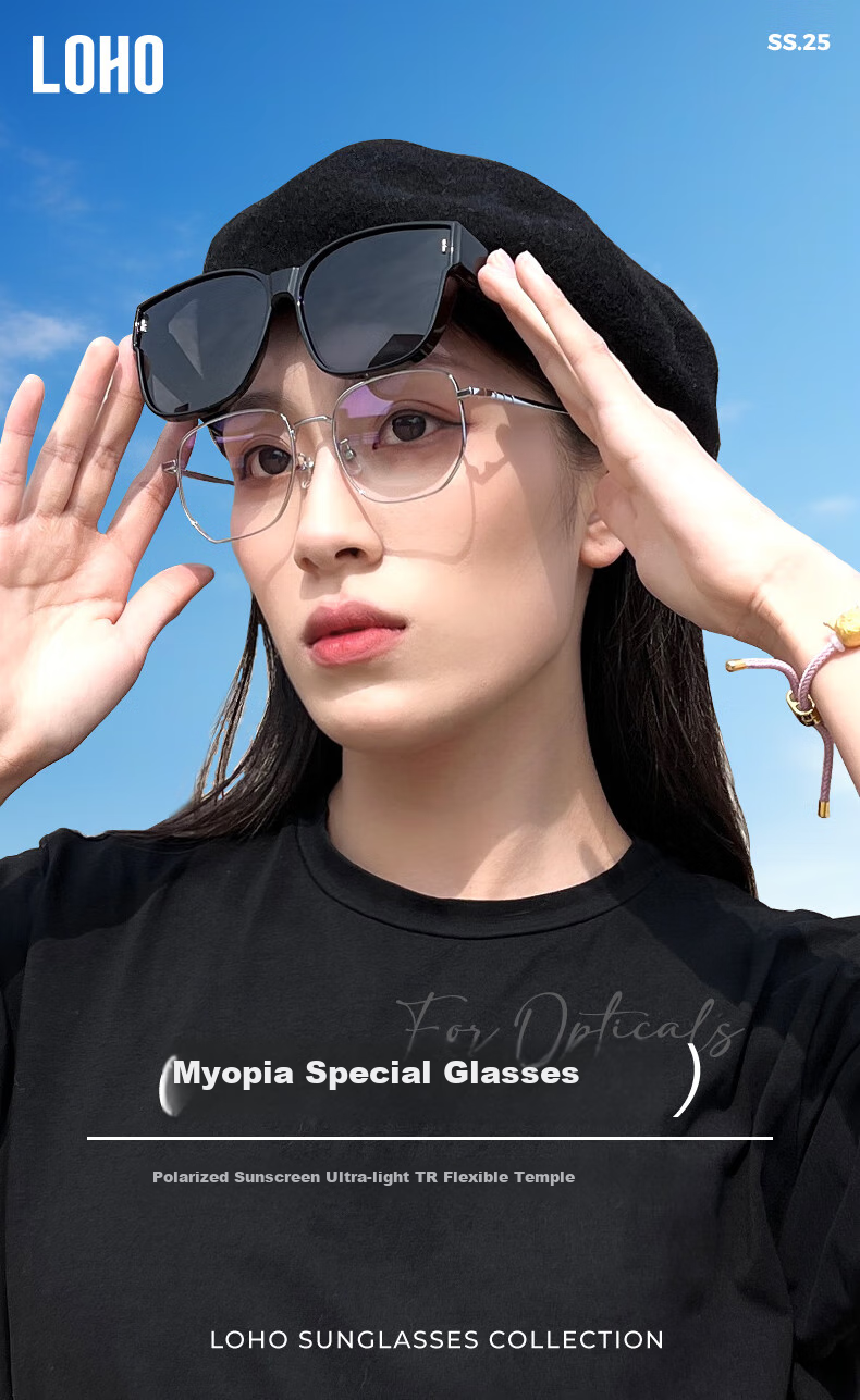 LOHO Polarized Sunglasses for Women And Men with Prescription Lenses, UV Protection, Driving Glasses, Transparent Gray 1