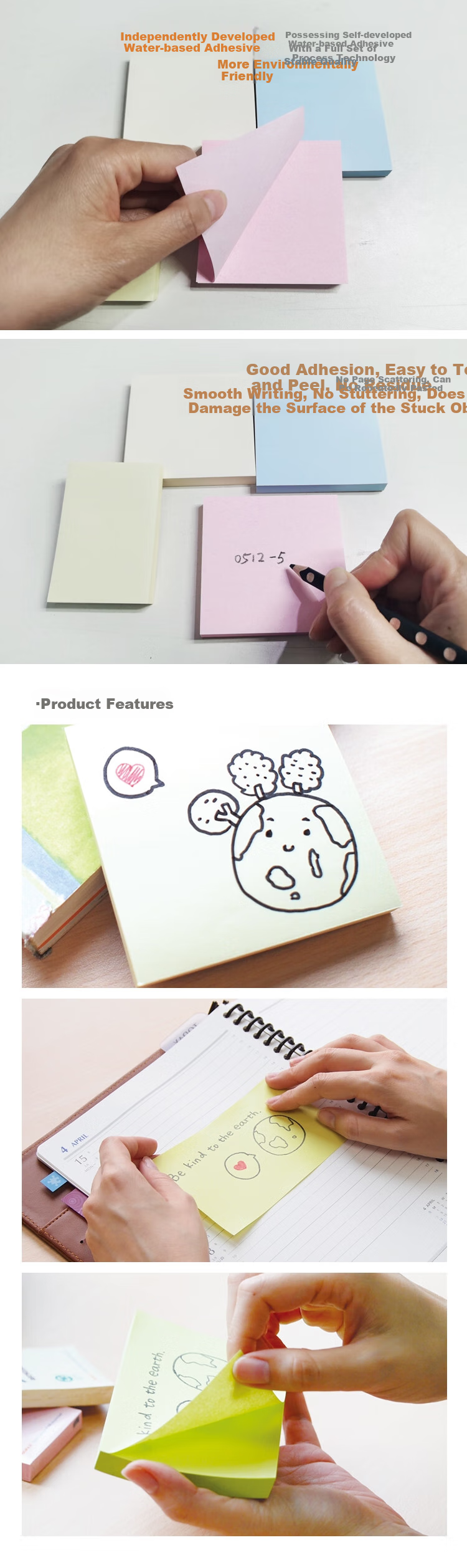 STICKN , 6-Pack Eco-Friendly Recycled Paper Sticky Notes/Notepad/Pad/Notebook, 76*51mm, 600 Sheets, Pink, 36502-J6 2