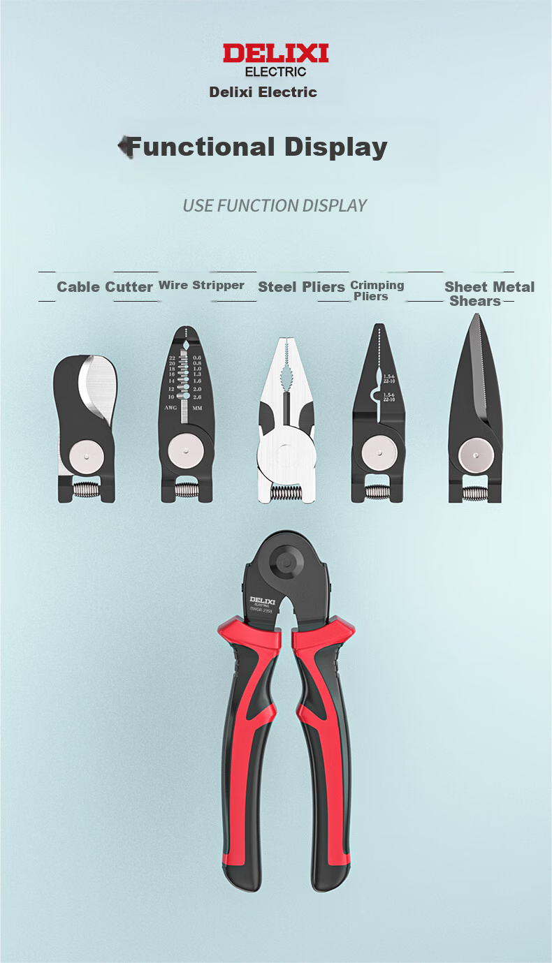DELIXI Multi-Functional Pliers Set: Wire Cutters, Cable Strippers, Electrician's Pliers, Line Cutters, And Wire Crimpers 3