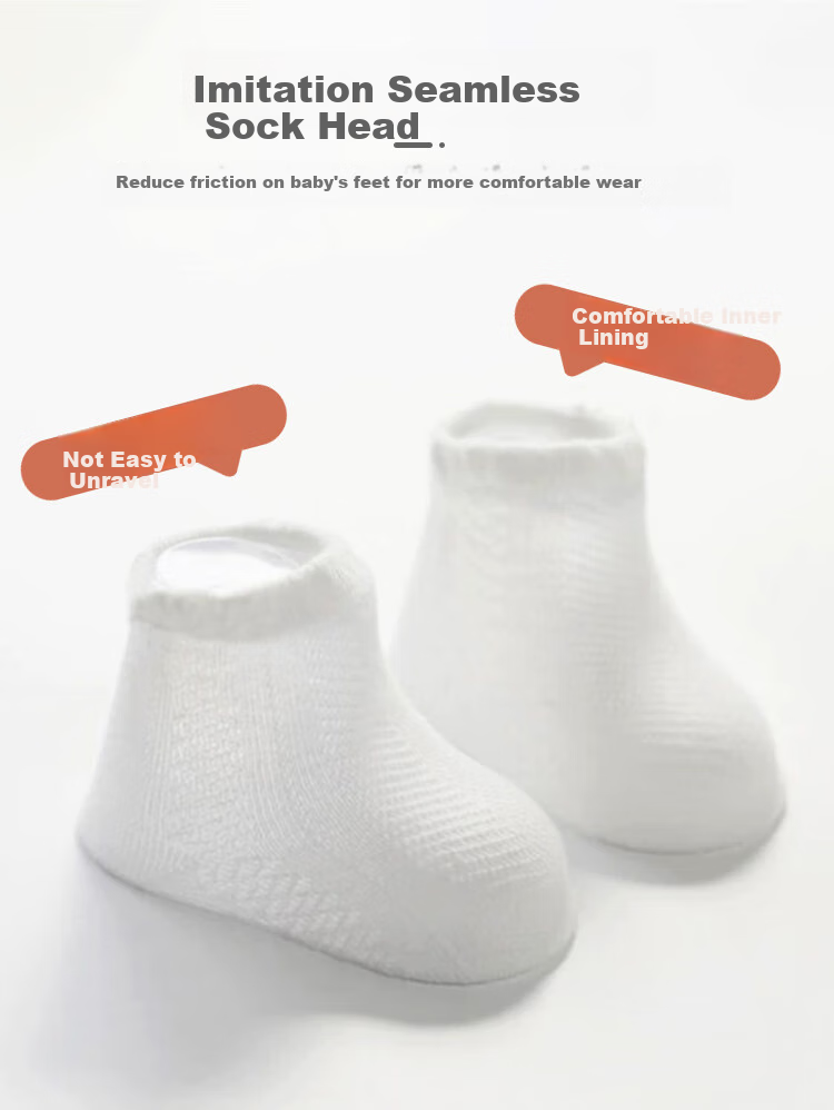 9I9 Baby Socks, Newborn Floor Socks, Mesh Fine Combed Cotton Socks, Loose-Top Breathable, 4 Pairs for Ages 1-3 5