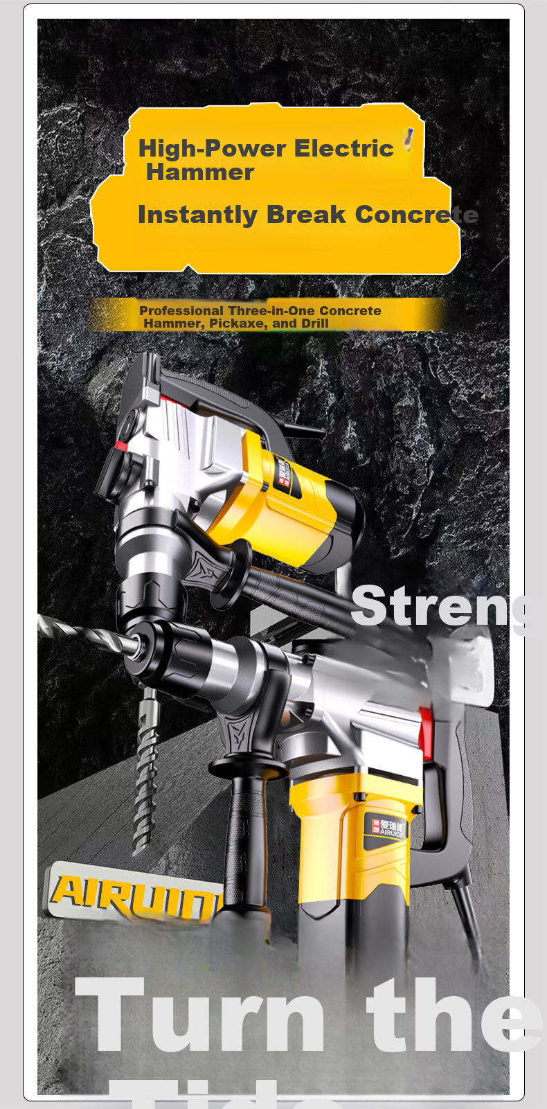 Airuide Safety Clutch Electric Hammer And Pick, Dual-Purpose Impact Drill, High-Power Electric Drill, Industrial Concrete Drilling Electric Tool 3
