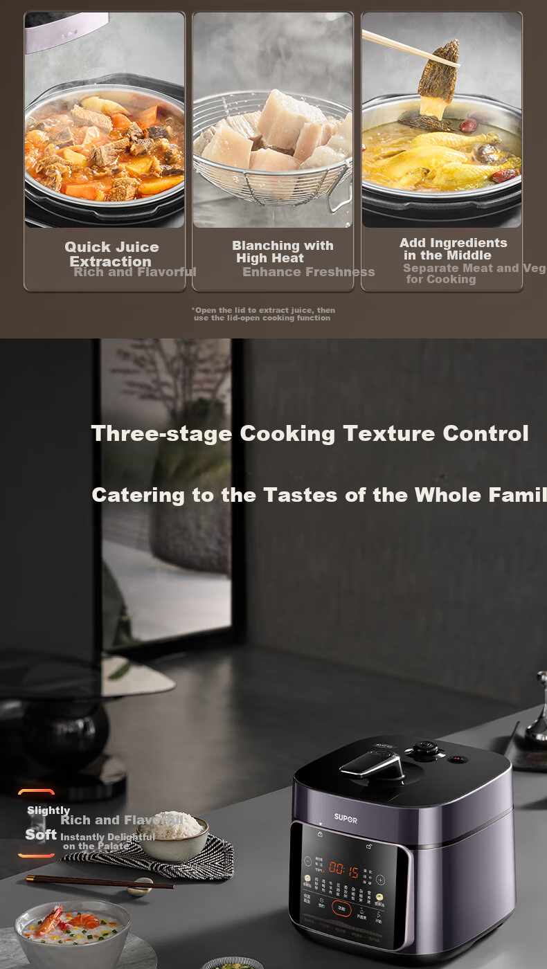 SUPOR Fresh Breath Series Electric Pressure Cooker 5L, Non-Coated Stainless Steel Inner Pot with Steamer Basket, for 4-6 People, Home Use Rice Cooker High Pressure Cooker SY-50FC5033 8