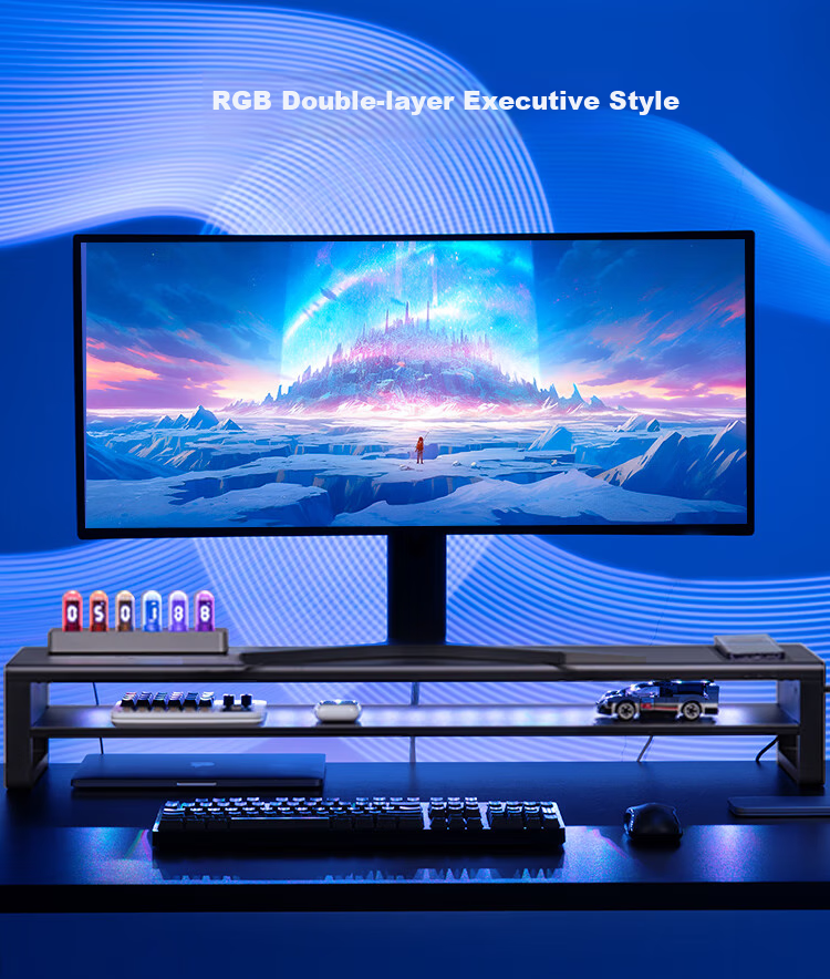 Luwei Monitor Riser Stand, Multifunctional Desktop Computer Desk, Laptop Stand, Display Screen Lifting Storage Rack, RGB Colorful Lighting, Wireless Charging Fast Charger ZGC091-JD 7