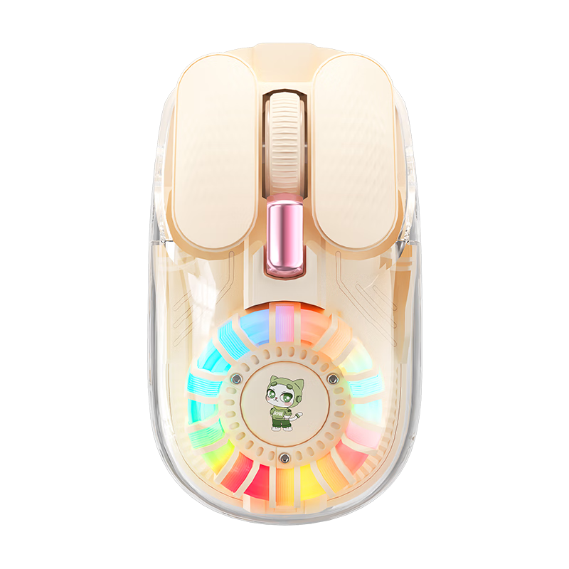 B.O.W Hangshi MD508L Transparent Backlit Wireless Bluetooth Dual-Mode Mouse Rechargeable Silent Ergonomic Universal Mouse for Laptop Home Office Milk Tea Color