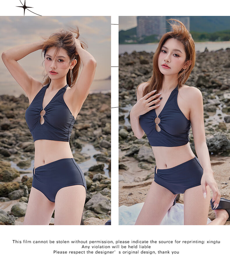 DK Women's New High-End Sexy Two-Piece Long Skirt High-Waisted Bikini Hot Spring Resort Three-Piece Swimsuit Set 8