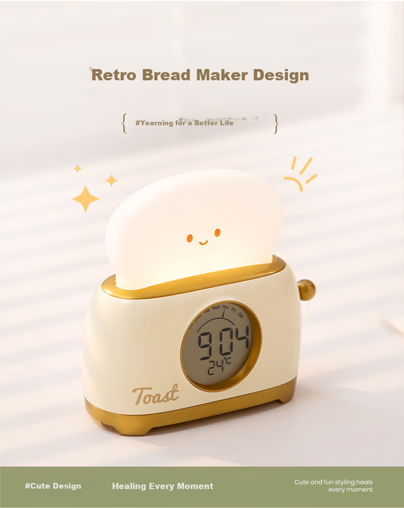 BANDIAN ORIGINality Retro Bread Maker Alarm Clock for Students, Desktop Learning Clock with Night Light, Countdown Timer, Multifunctional Bedside Sleep Light, Back-To Gift, Cream Yellow 2