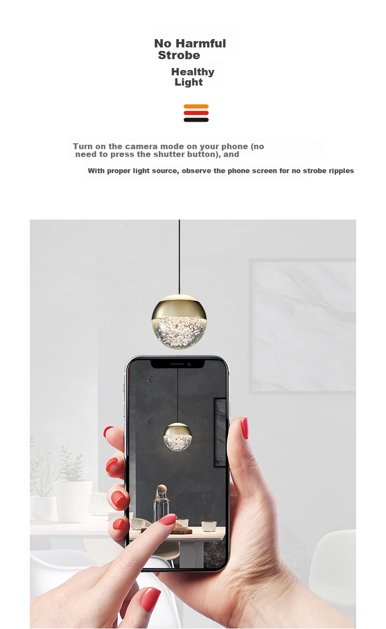 CDN Bedside Pendant Light, Dining Room Lamp, Small Chandelier for Bedroom, Living Room, Study, Vintage Style Glass Light Luxury Spherical Pendant Light, Light Gold 2