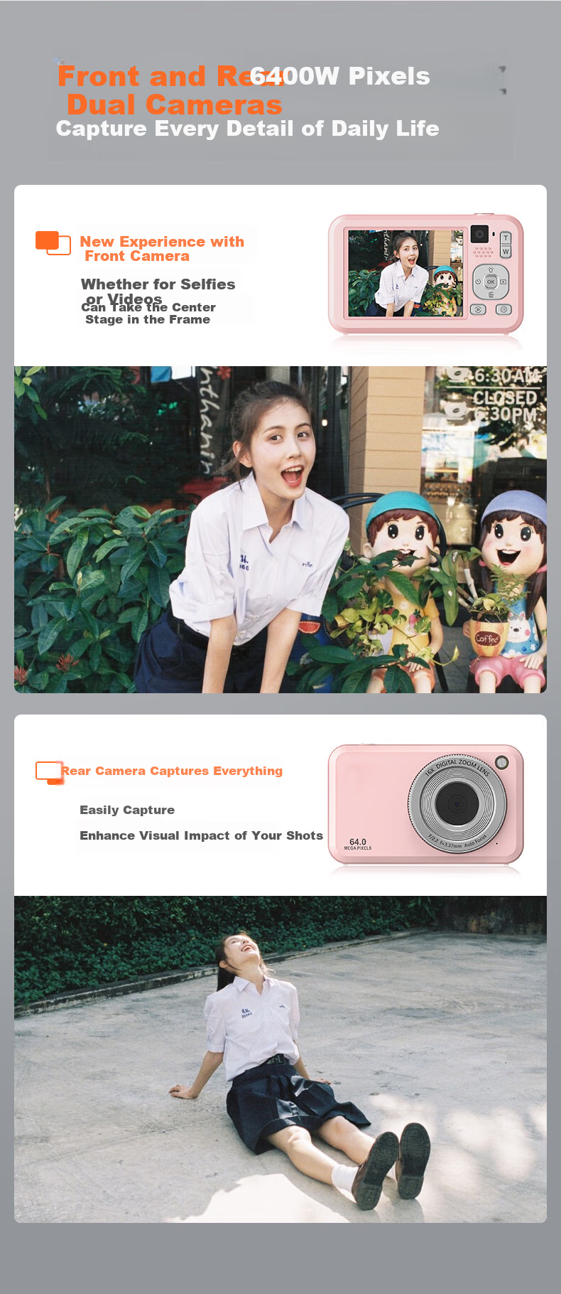 CAIZU Z1 Dual Rear Cameras 6400W Pixel Digital Camera Selfie Vlog Compact Camera for Students to Transfer Photos to Phones Alternative CCD Camera Birthday Gift Present 4