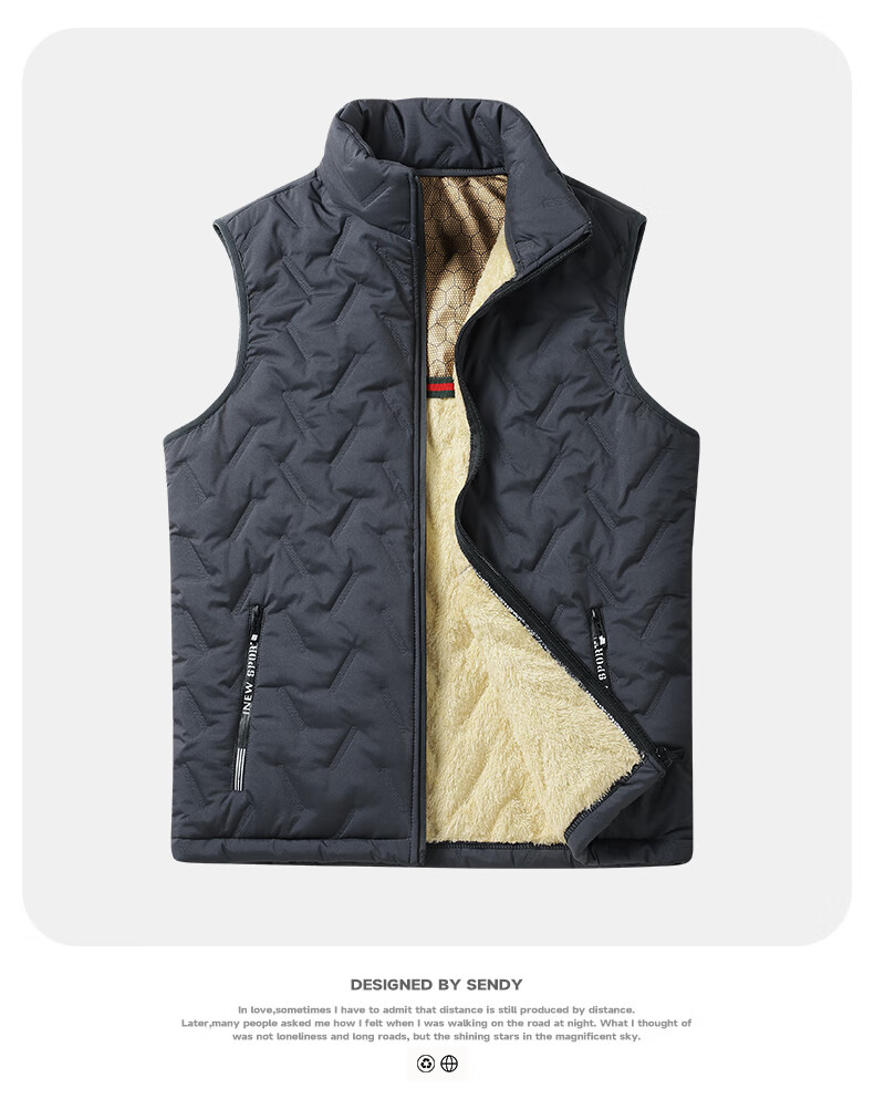 Warrior Men's Fleece-Lined Warm Printed Stand Collar Vest Sleeveless Jacket Casual Cotton Padded Outerwear for Autumn and Winter 11