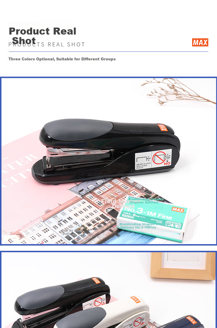 MAX HD-50DF Dual-Rod Labor-Saving Stapler, Business Financial Stapler for Binding 2-30 Pages, Compatible with NO.3/NO.35 Staples, Blue 2