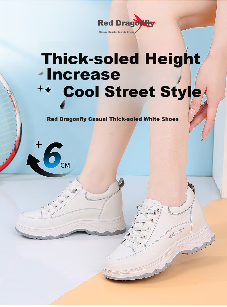 RED DRAGONFLY Women's White Sneakers, Thick-Soled Height-Increasing Mesh Breathable Casual Shoes, Platform Wedge Board Shoes for Women C0TTN05121-1 1