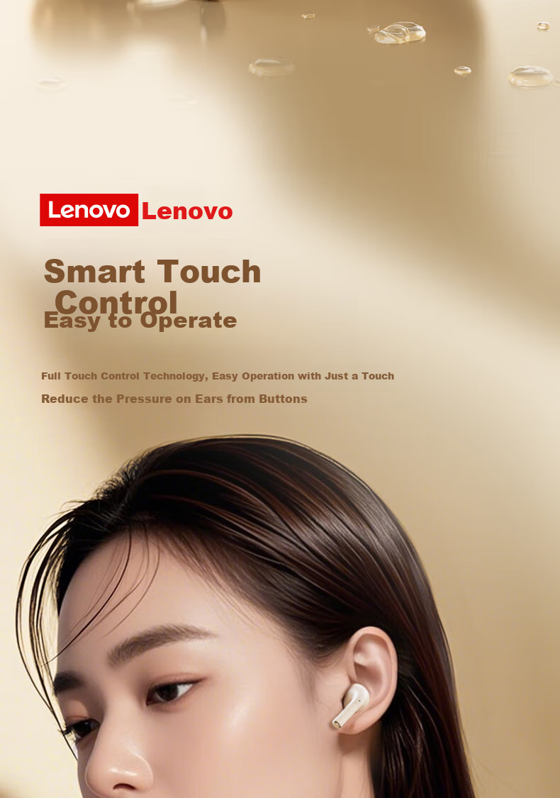 Lenovo Bluetooth Earphones, Semi-In Style, 2026 Popular Model, Bluetooth 5.4, Low Latency, High Sound Quality, Long Battery Life, HD Audio, Wireless Headphones, EA166, Moon Rock White 15