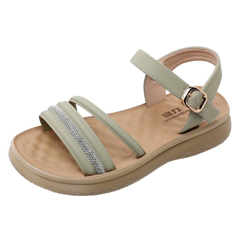 Warrior Mom Soft Sole Non-Slip Summer Sandals 2026 New Women's Fashion Comfortable Outdoor Shoes 1191 Green Size 37