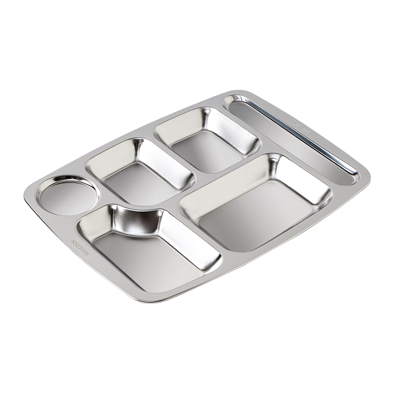 MAXCOOK 316L Stainless Steel Divided Lunch Tray, Fast Food Plate, Student Meal Box, 6 Compartments, Large Size, Thickened MCFT0838