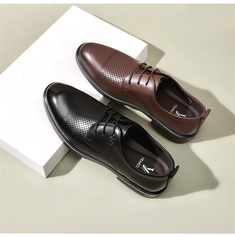 Eierkang Men's Business Formal Sandals Business Leather Shoes Fashion Perforated Wedding Dress Shoes 53449W Brown Size 42 4