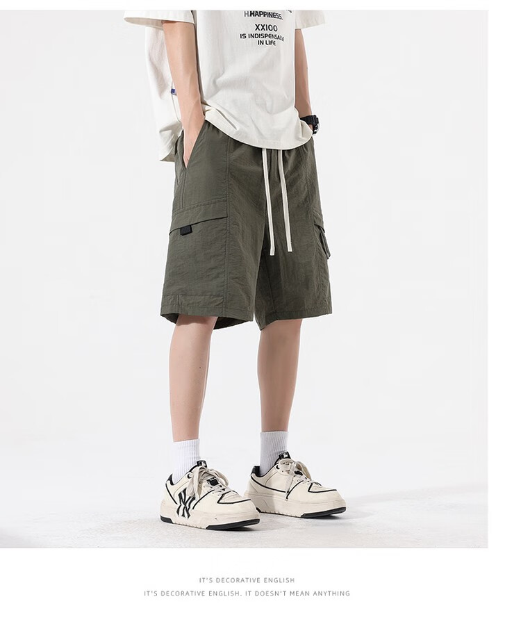 CLOR Men's Cargo Shorts, Summer Ice Silk Thin American-Style Loose-Fit Sports Five-Point Pants, Straight-Leg Pants MYY01 Black L 6