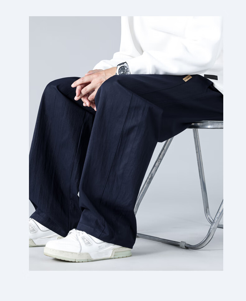 MMOPTOP Striped Lightweight Straight-Leg Pants for Men, Spring And Summer Trendy Loose-Fit Athletic Wide-Leg Casual Trousers K23117 Apricot Color M 9