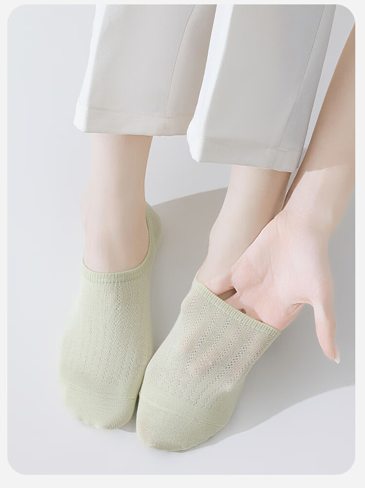 Hengyuanxiang [Pure Cotton 7A Antibacterial] Women's Socks, Summer Mesh Breathable Simple Anti-Slip Invisible Socks, White 14