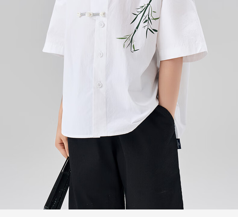 Luomeng Boys' Short-Sleeve Shirt, Chinese-Style Children's New Bamboo Shirt, Boys' Summer Top for Older Kids, White, Size 130 14
