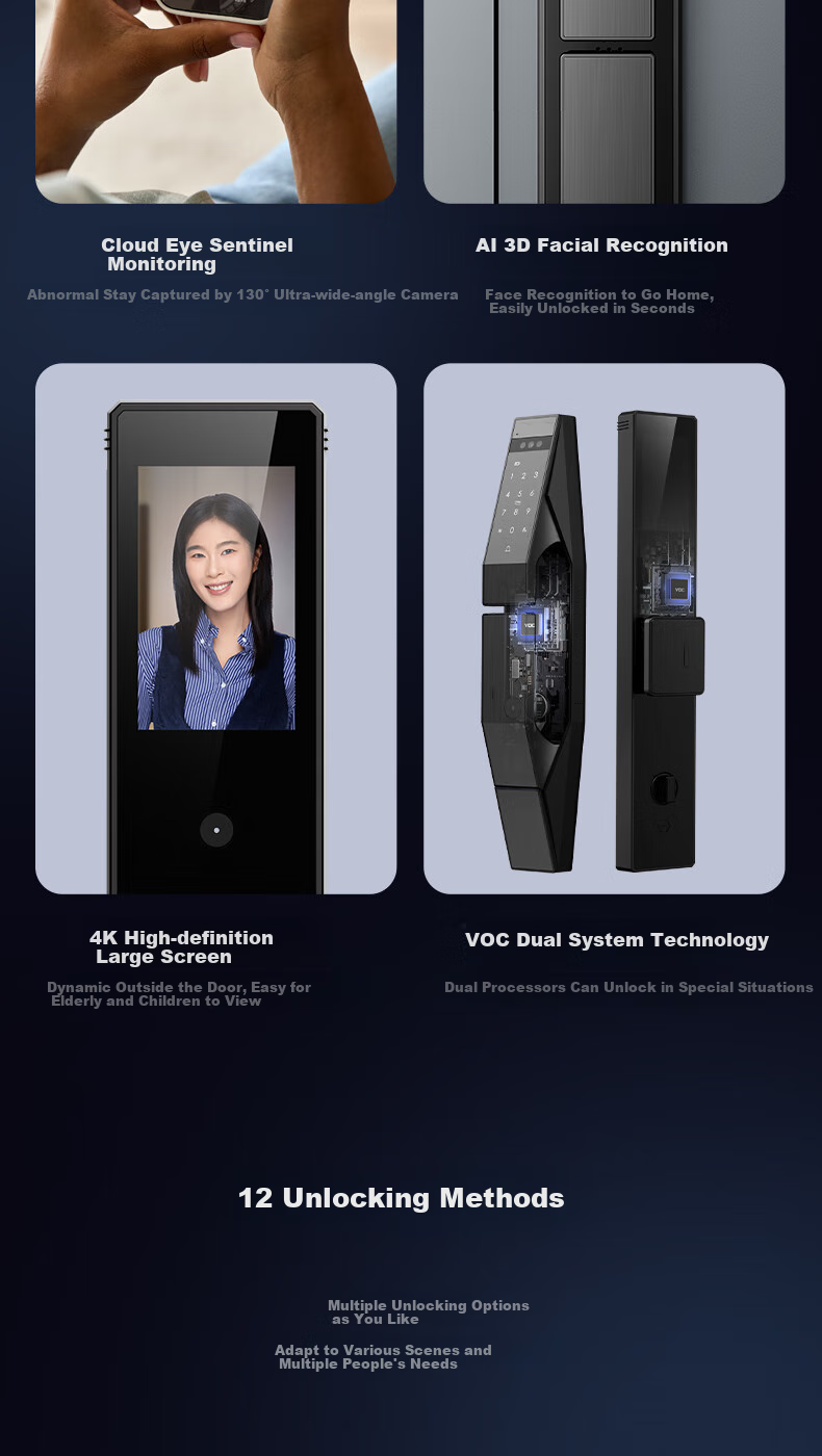 VOC Smart Lock with Palm Vein And Facial Recognition, Dual Camera Door Lock for Home Use, Fingerprint Lock, Electronic Password Lock T10Plus S 3
