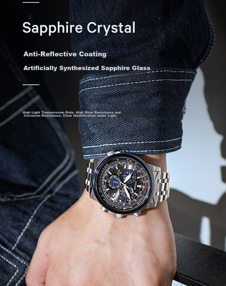 CITIZEN Watch for Men, Japanese And Korean Style, Eco-Drive, Radio-Controlled, Three-Dial Blue, Fashionable Business Style, Gift for Boyfriend, CB5866-55E 11
