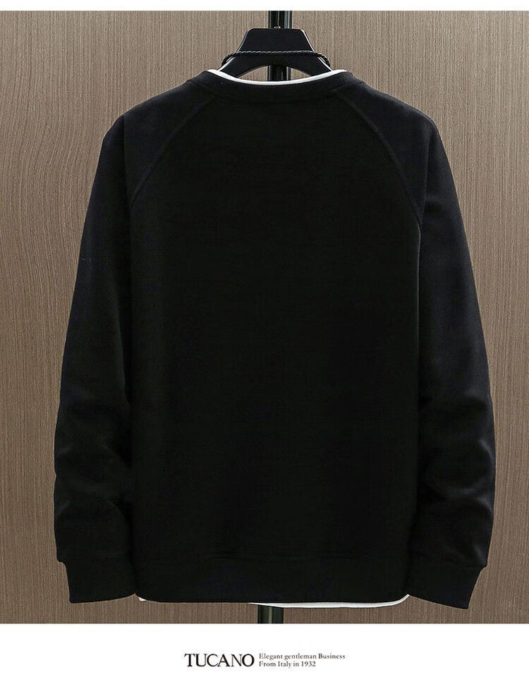 TUCANO Men's Sweatshirt Spring Autumn Loose Fit Crew Neck Casual Long Sleeve T-Shirt Fake Two-Piece Top Mist Blue 2XL 7