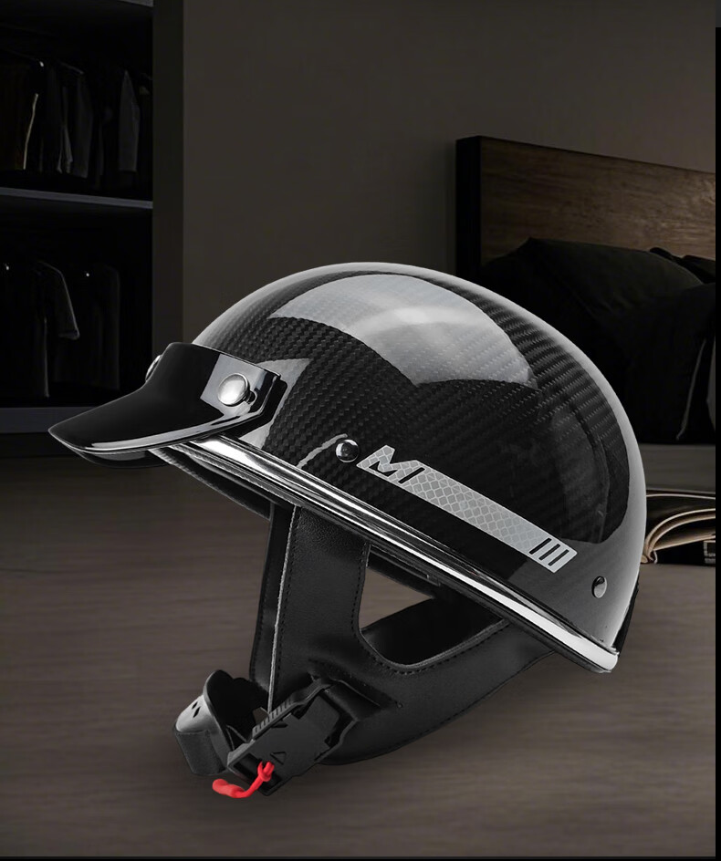 Mypick Carbon Fiber Retro Motorcycle Half Helmet 3C Certified Summer Lightweight Scooter Helmet High-End Safety Helmet Glossy Black XL (61-62) 12