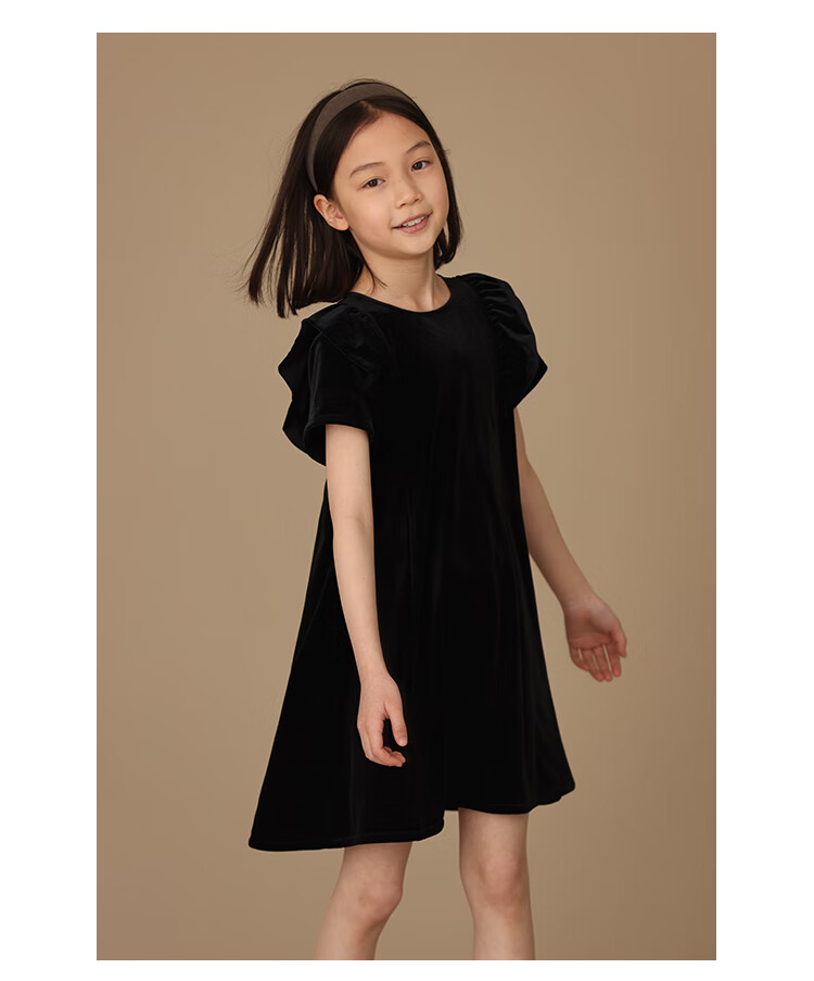 Hacikis Kids Summer Velvet Dress Korean Style Birthday Dress Little Black Dress Girls Formal Wear Black 170 4
