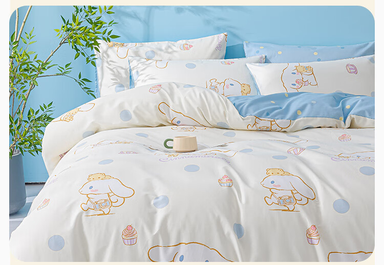 MINISO Sanrio 100% Cotton Four-Piece Bedding Set, All Cotton Bed Sheet and Duvet Cover for 1.5/1.8 Meter Bed 2