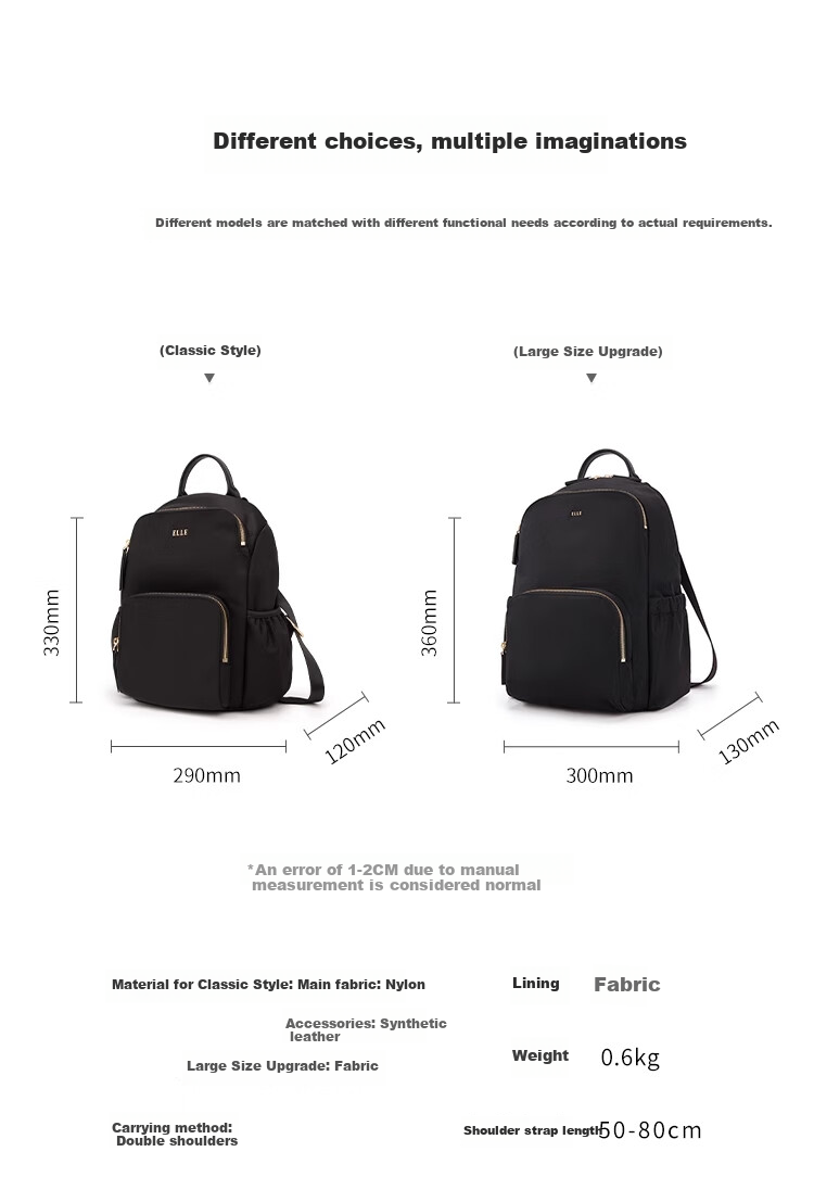 ELLE New Large Capacity Women's Backpack Laptop Bag, Birthday Gift, 24781 Black Upgraded Versio 5