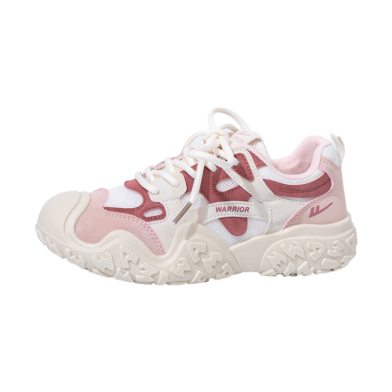 Warrior Women's Spring Hiking Shoes Versatile Thick Sole Height Increasing Dad Sneakers 4518 Beige/Pink Single Mesh Style Size 36