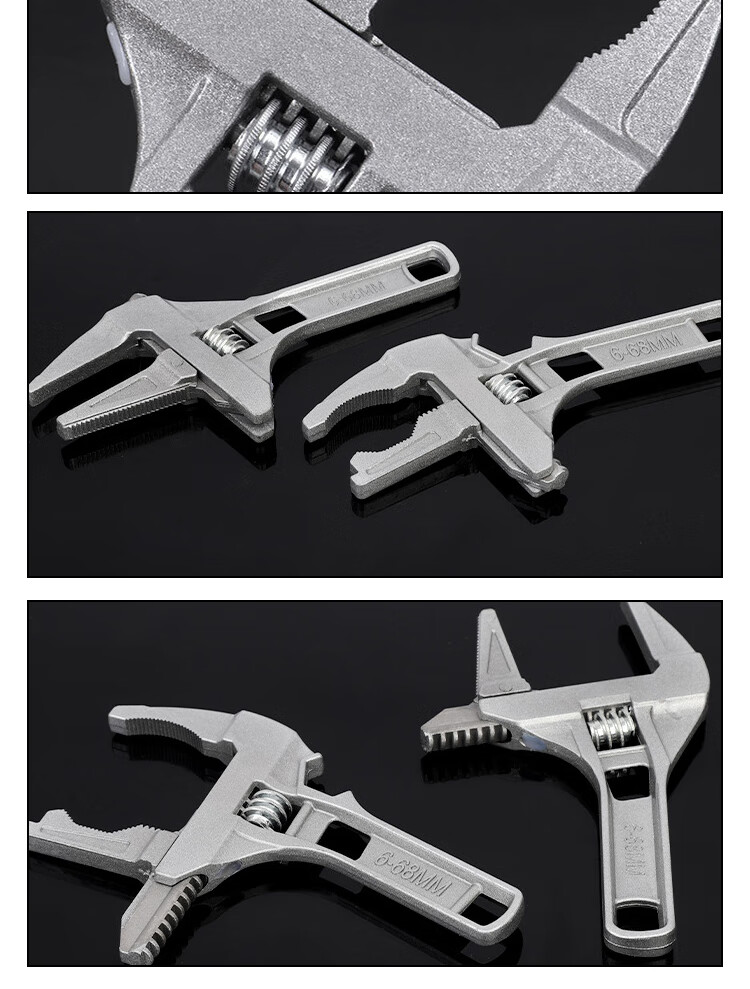 Deqi Adjustable Wrench Bathroom Wrench Universal Short Handle Silver Tooth Bathroom Wrench with PTFE Tape 6