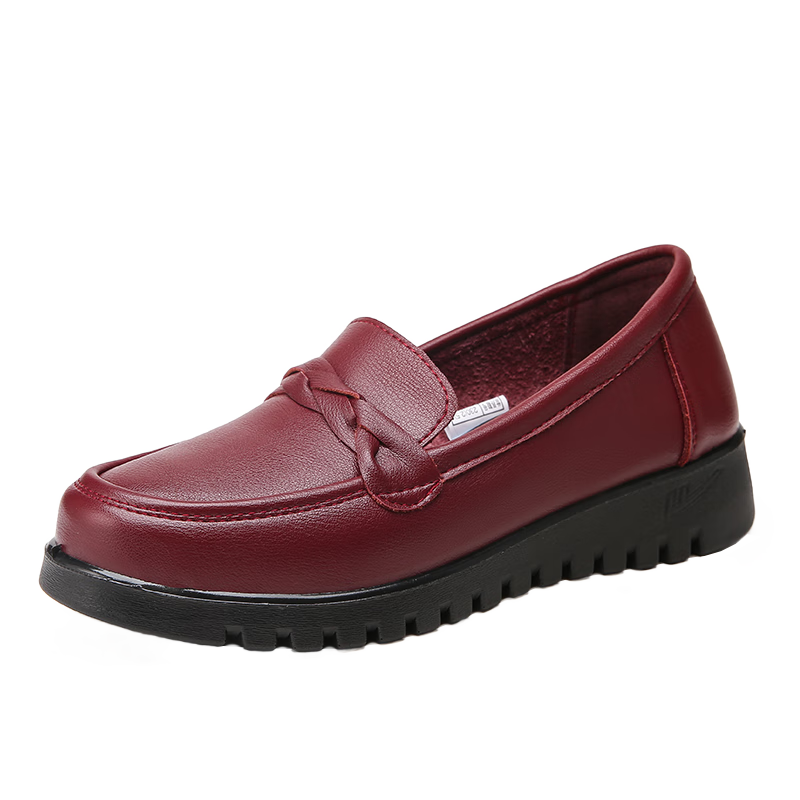 Huili Mom Shoes, Comfortable Spring And Autumn Footwear for Elderly, Suitable for Middle-Aged Women Aged 50-60, Soft Sole Non-Slip Leather Shoes for Seniors, 0044 Red Color, Size 35