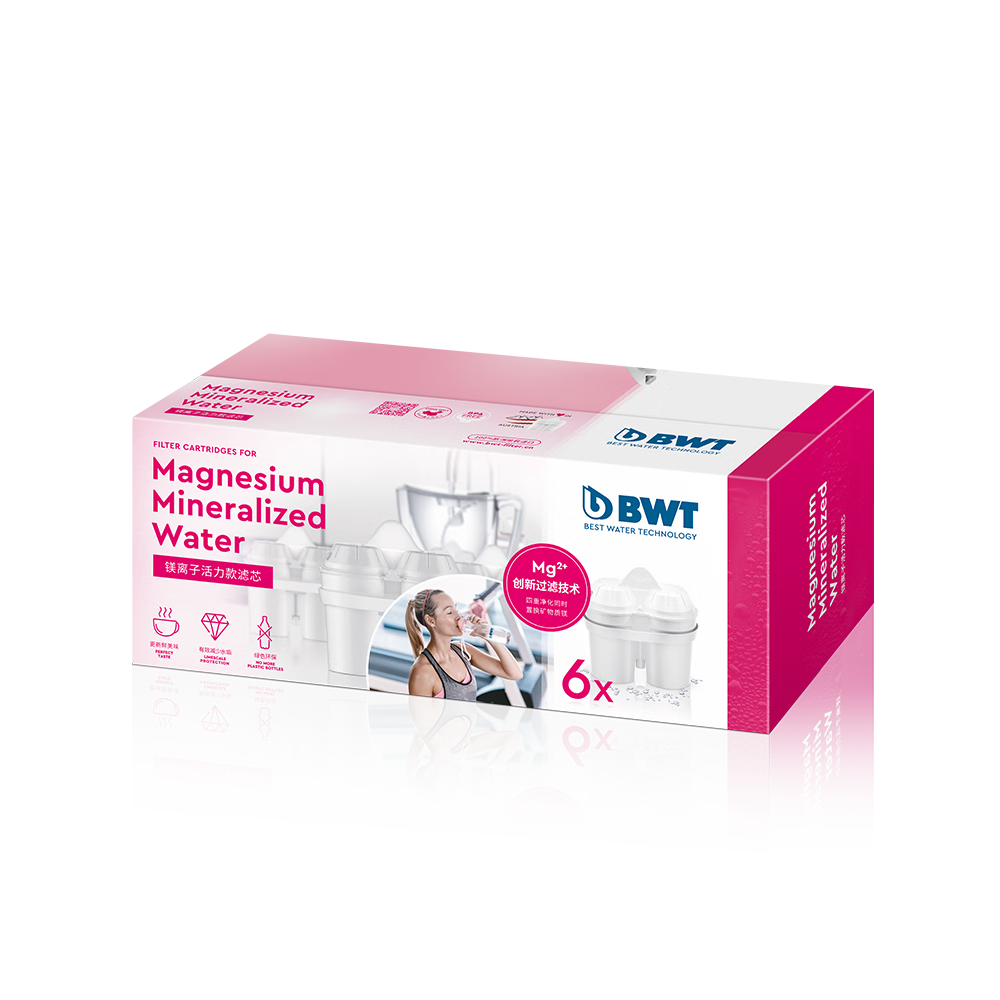 BWT Europe Original 4th Generation Magnesium Ion Vitality Water Filter Cartridge for Home Water Purifier Pitcher, 6-Pack