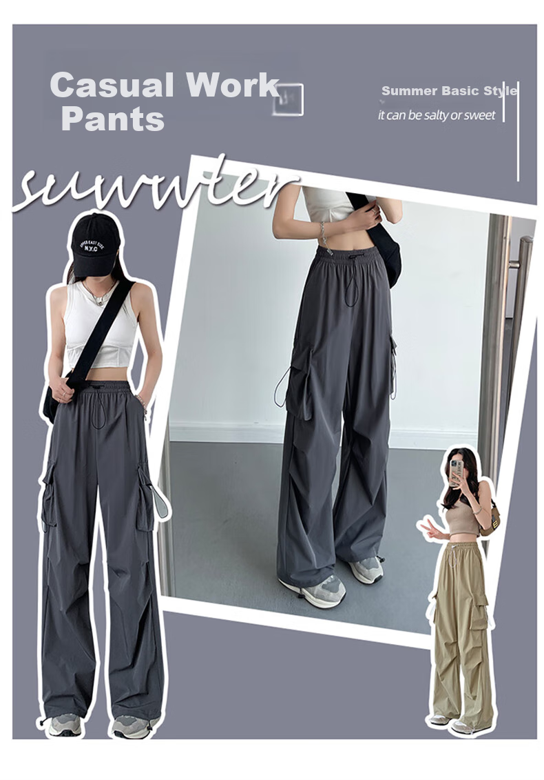 LangSha Women's Cargo Pants, Summer 2025 New Style, American High-Waist, Silk-Like Quick-Dry Casual Pants, Thin Outdoor Hiking Tactical Pants 3