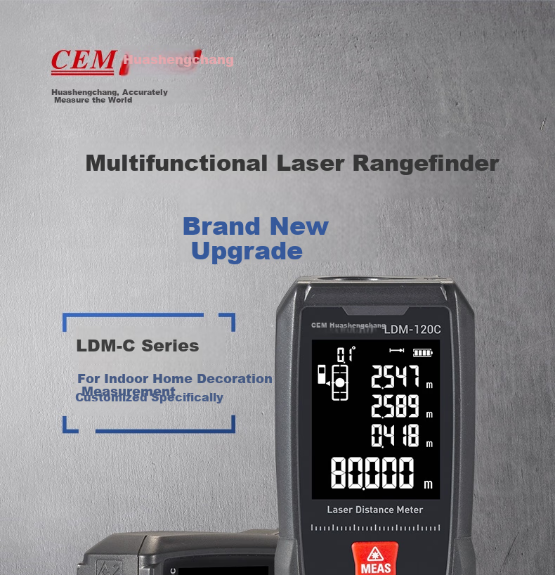 CEM LDM-120C Laser Distance Meter, High-Precision Laser Infrared Room Measuring Device, Electronic Ruler with Voice Playback, USB Direct Charging 1