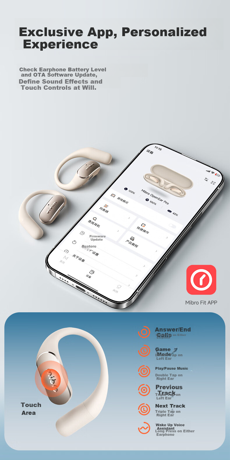 Mibro Open-Style Bluetooth Earphones for Sports And Running, Sweatproof Earbuds Compatible with Apple, Huawei, Xiaomi, Android - White 16