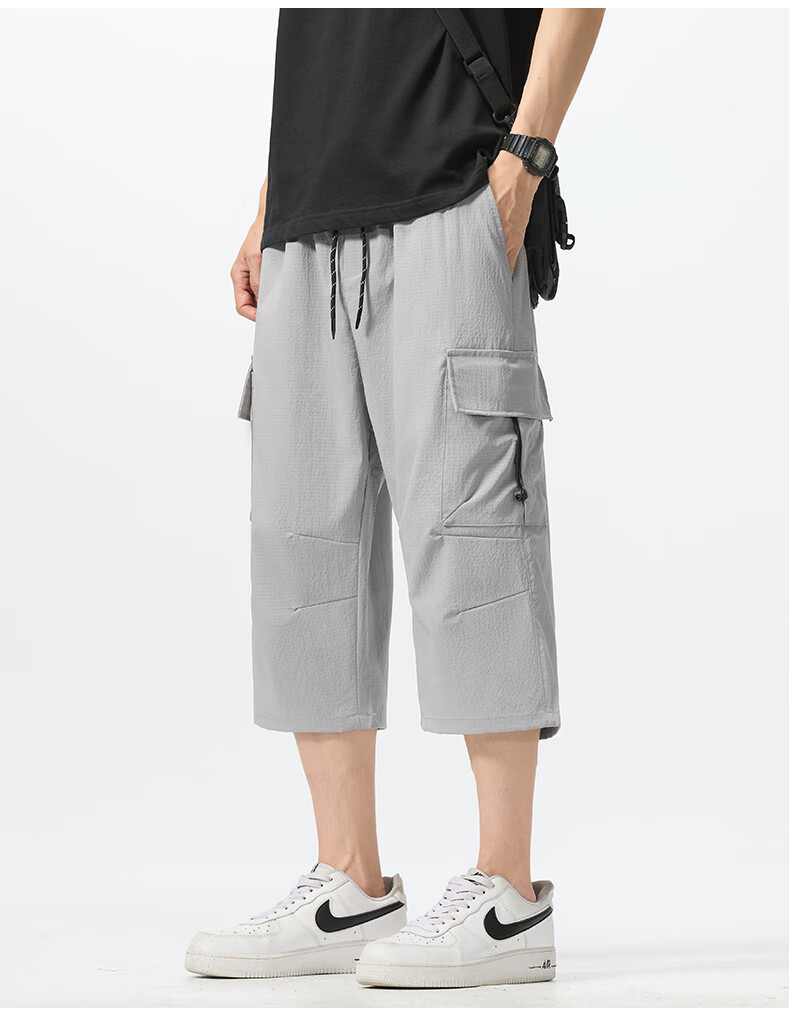 :CHOCOOLATE Men's Cargo Shorts, Trendy Loose-Fit Sports Pants, Summer Ice Silk Casual Shorts for Men, Black, 4XL 6