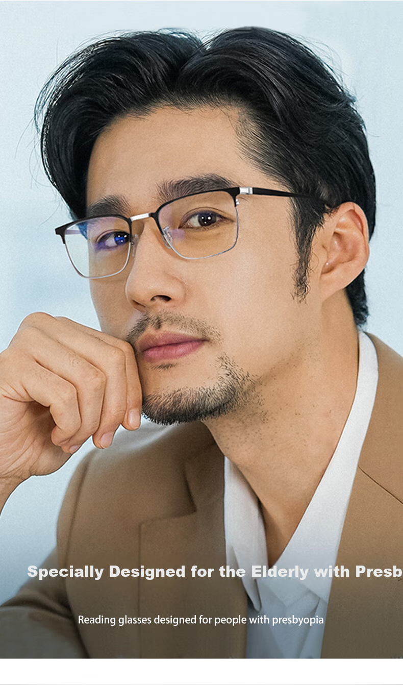 CAPONI Japanese Imported Photochromic Reading Glasses for Men, Smart Zoom, Ultra-Light Semi-Rimless, High-Definition, Anti-Blue Light, Pure Titanium, Bifocal 2