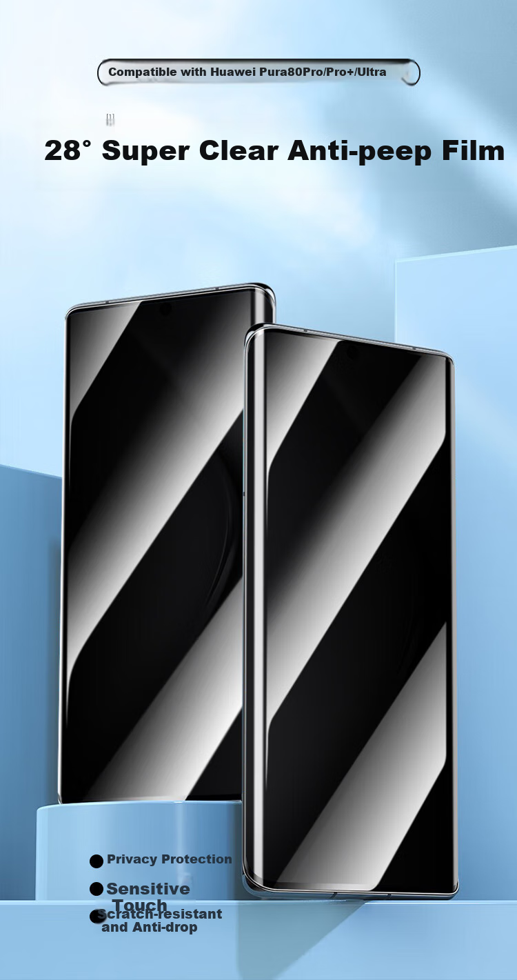 Kulefeng [Kunlun 28° Privacy Screen Protector] for Huawei Pura80Ultra Tempered Glass Film, HUAWEI P80Pro/+ Phone Anti-Peeping Privacy Protection Sticker, Ultra-Thin Shatterproof 1