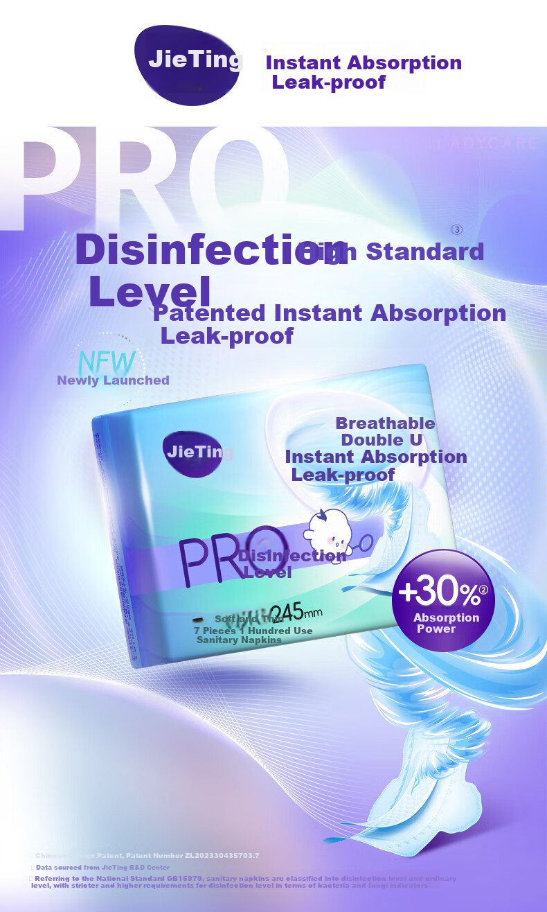 Jieting Disinfection-Grade Sanitary Napkins, Daily Use, 245mm, 42 Pieces, Quick-Absorbing, Leak-Proof, Sold by JD, Ultra-Thin Menstrual Pads for Women's Period Use 1