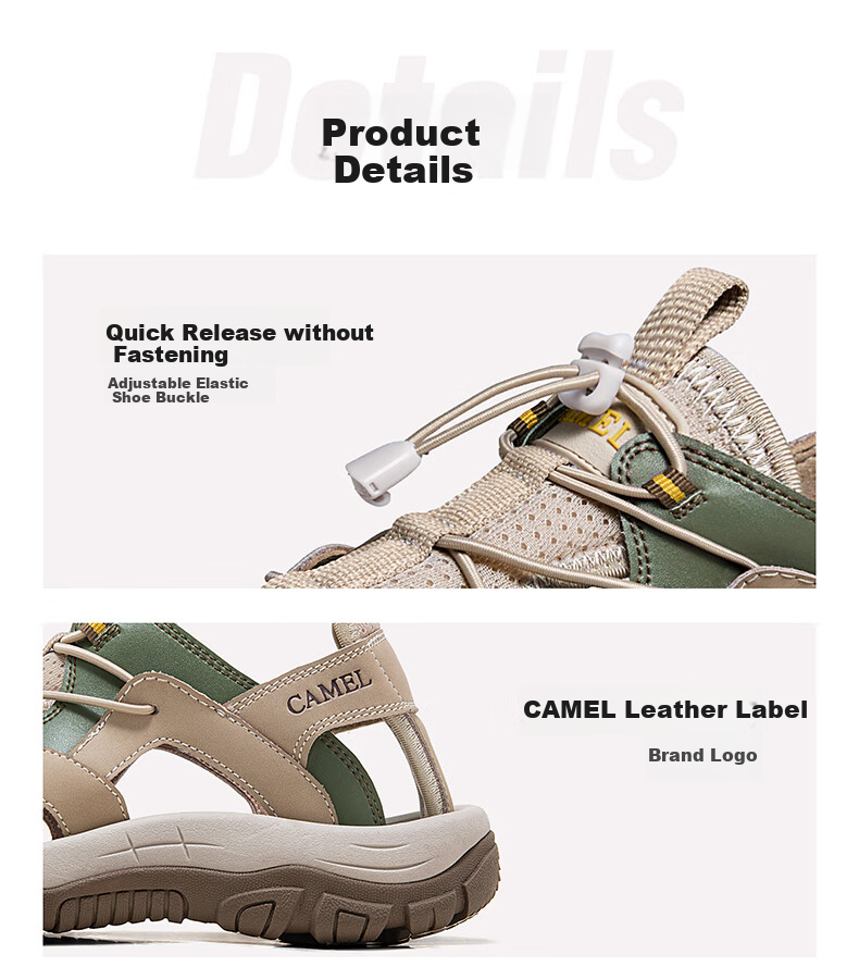 CAMEL Breathable Mesh Water-Repellent Anti-Collision Closed-Toe Urban Outdoor Sports Sandals for Men, G14M396625, Sand Color, Size 40 12