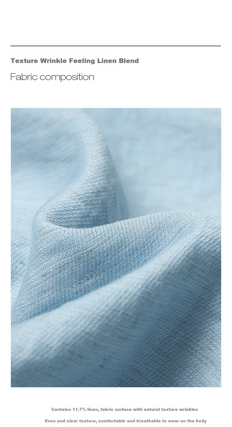 INMAN Summer 2026 Women's Blue Short Sleeve Linen Wrinkle Texture Shirt Light Blue XL 7