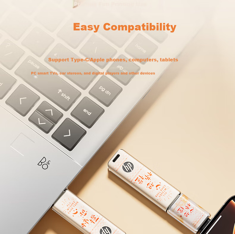 HP 128GB USB3.2 Flash Drive with Type-C Adapter + Anti-Loss Strap, Read Speed up to 220MB/s, Xinxinshi Orange Large Capacity USB Drive, Compatible with Phones And Computers 9