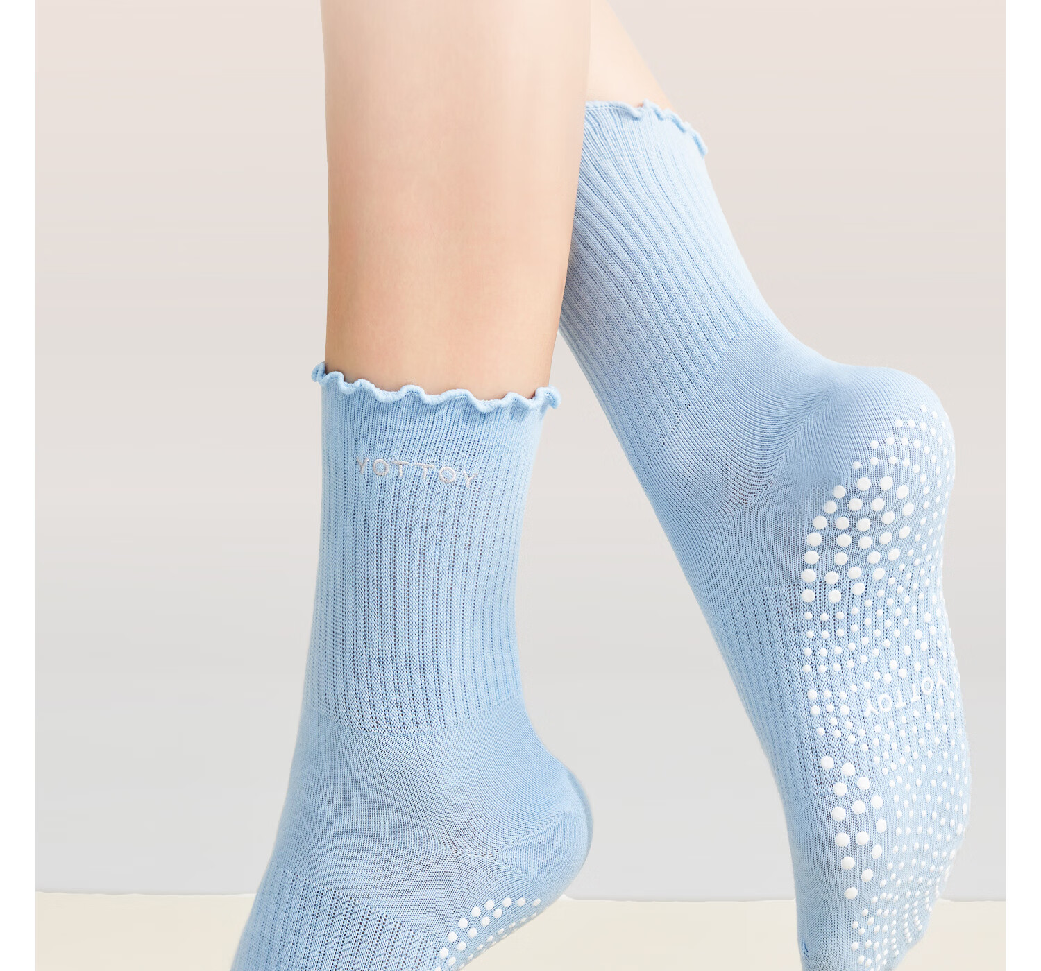 Yottoy Non-Slip Yoga Socks Professional Women's Pilates Knee-High Training Socks Sports Anti-Slip Long Socks Light Cloud Gray 3