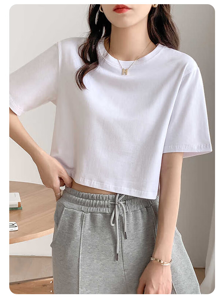 Urban Beauty Pure Cotton Short Sleeve T-Shirt Women Summer Loose Fashion Versatile Base Shirt Round Neck Slim Half Sleeve Top Black 3XL 11