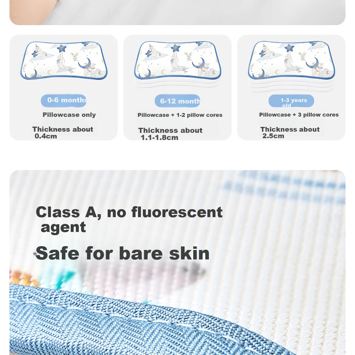 JOYNCLEON Baby Pillow Ice Silk Summer Pillowcase for Infants 0-6 Months Newborn Cloud Pillow, Blue, Jzt155165 20