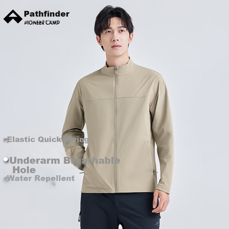 Pioneer Camp Men's Soft Shell Jacket with Stand Collar, Windproof And Breathable Hiking Coat for Spring And Summer, Lightweight Outdoor Sports Trekking Mountaineering Outerwear