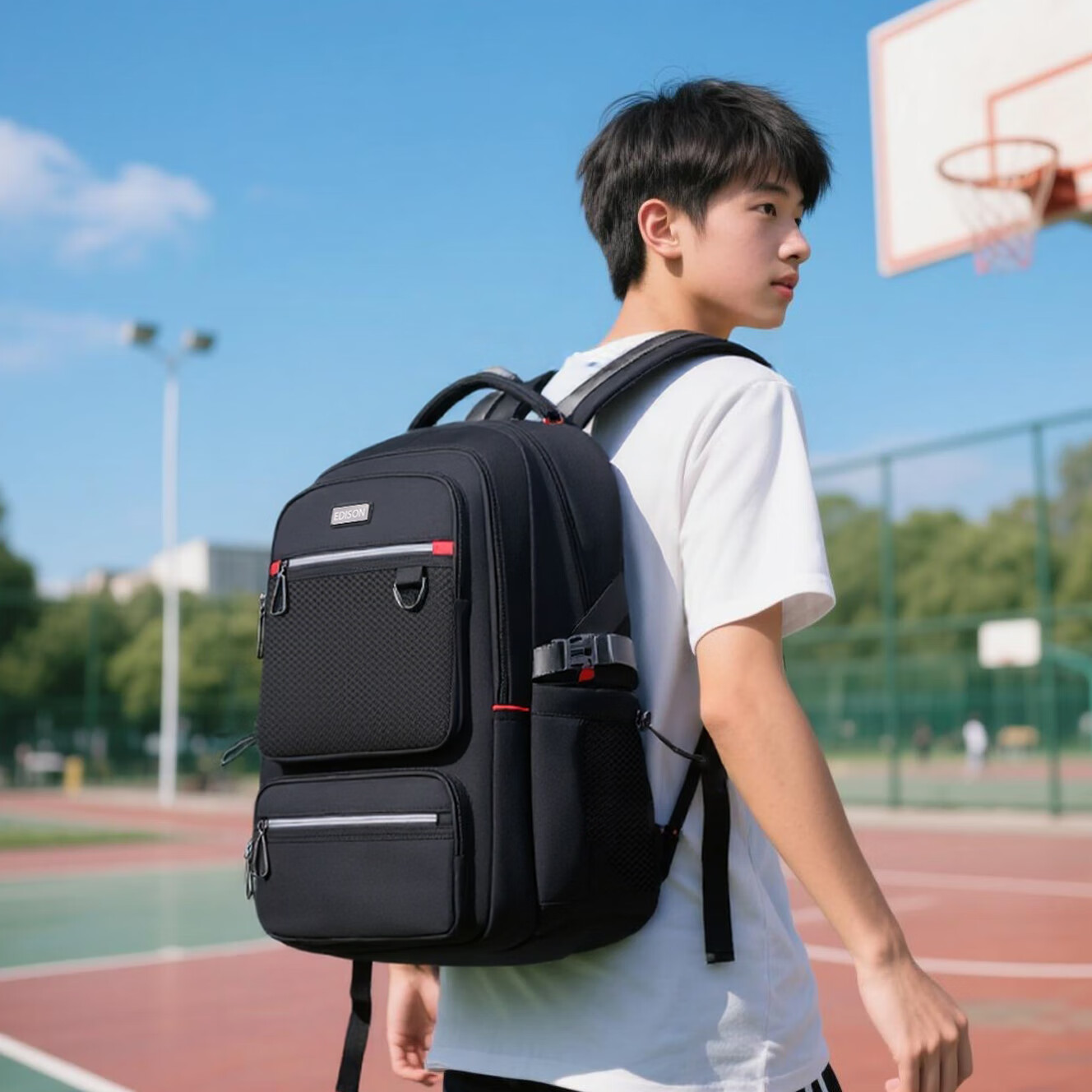 Edison High School Student Backpack, Large Capacity, for Middle And College Students, Reflective Double Shoulder Bag, Travel Backpack K052-6G